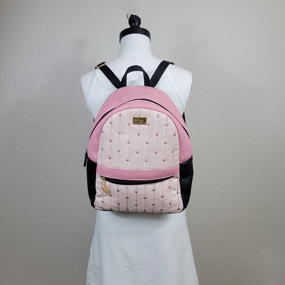 Luv Betsey Handbags - Luv Betsey Backpack Women Pink Black Heart Quilted Faux Leather Gold Tone